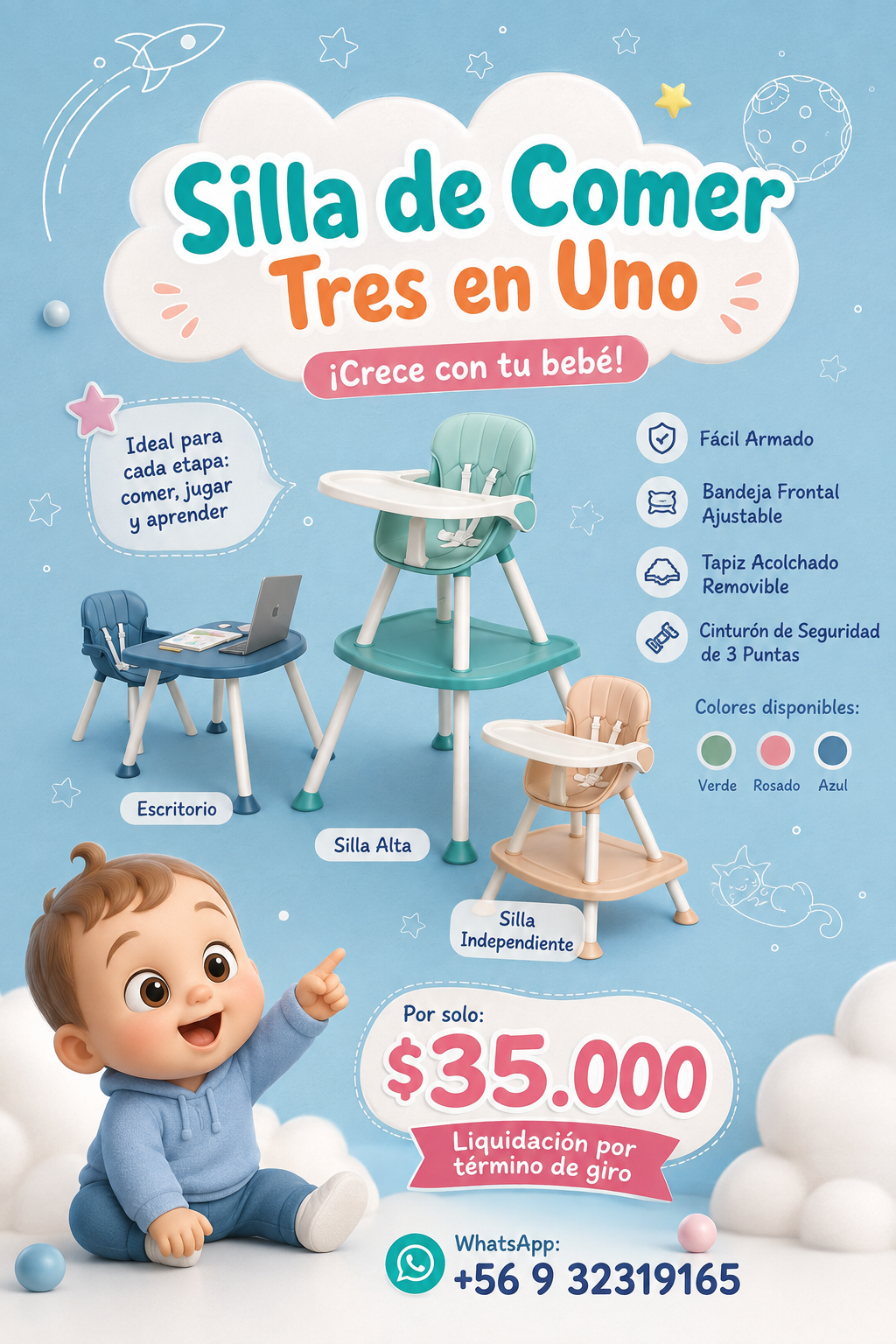 Silla de comer tres en uno